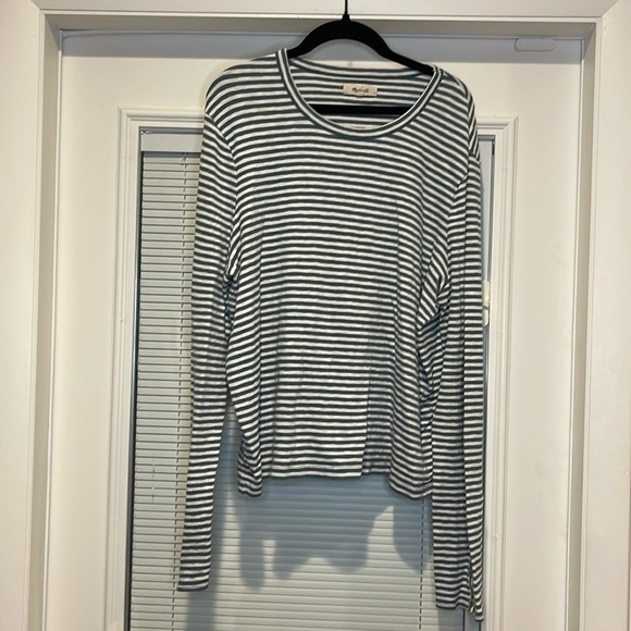 Madewell Tops - Madewell Ivory and Blue Striped Long Sleeve Shirt